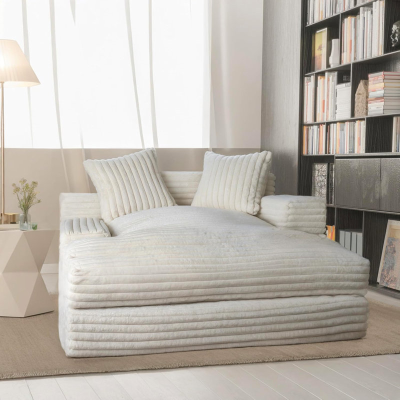 3 Seater Corduroy Sofa & Chaise, Beige