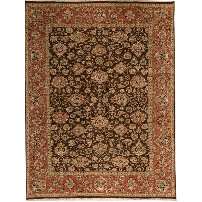 Tapis brun et rouille de haute qualité noué à la main