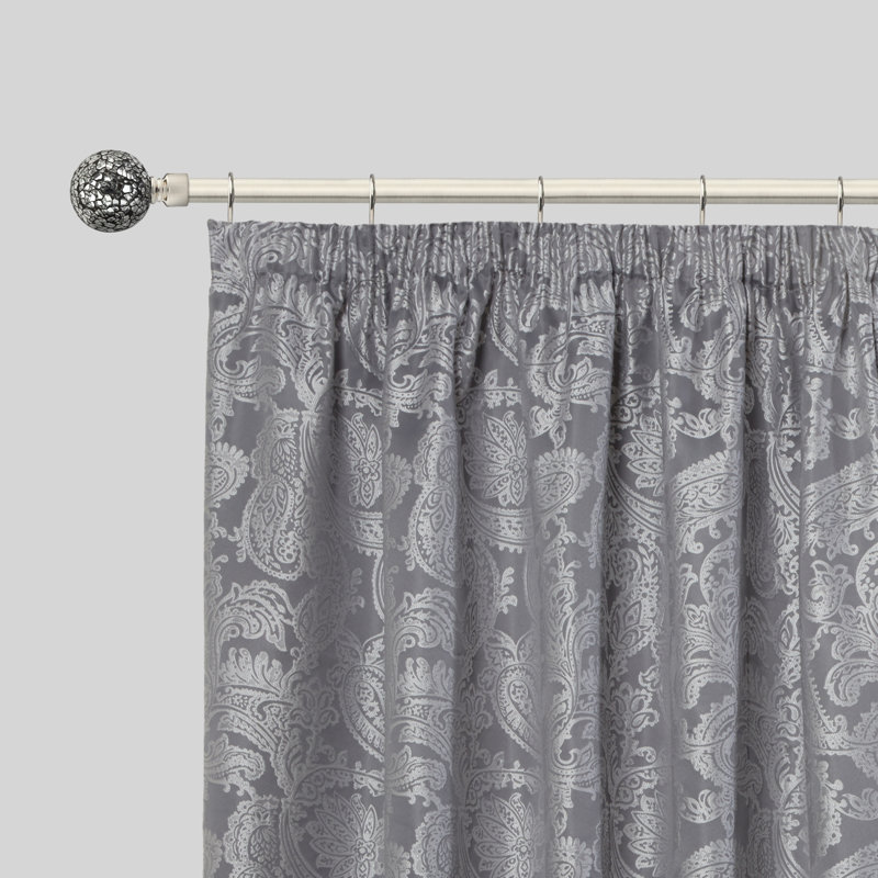 Abrahamson Antique Brass Adjustable 160cm to 300cm 2cm Single Curtain Pole, 1.2 - 2.1m, Brushed Silver