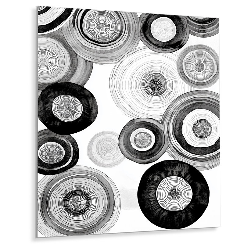 Cercles radiaux en monochrome - décor géométrique abstrait en métal, impression moderne sur métal, 30" W x 40" H