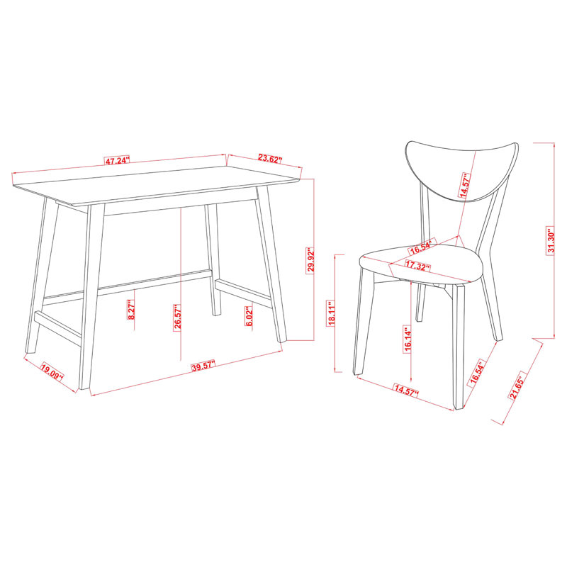 2 bureaux et chaise au fini noyer - mobilier de bureau moderne de style Mid-Century