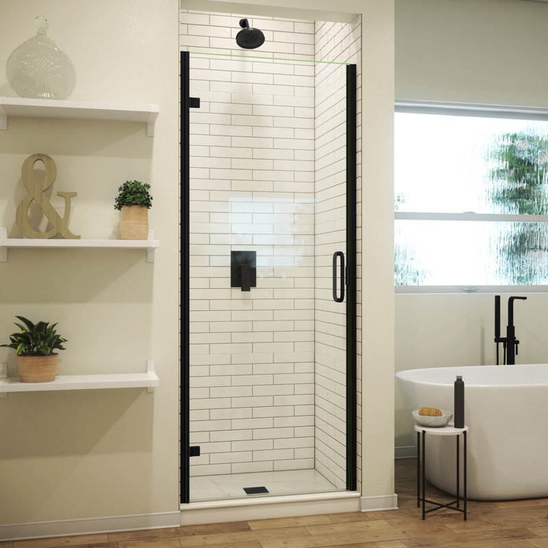 MP Swinging 30" x 73" Hinged Semi-Frameless Shower Door, Clear, Matte Black