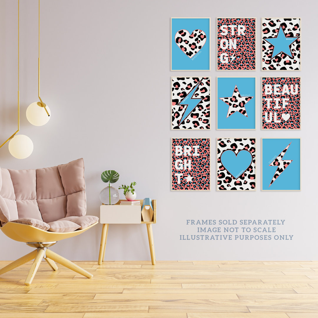 Leopard Pattern Heart Lightning Star Beautiful Bright Strong - 9 Piece No Frame Print Set