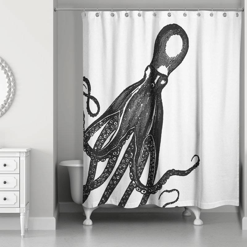 Rideau de douche simple Pacheco, Blanc / Noir