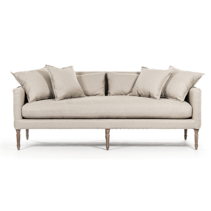 Elegant Gray Linen 79'' Sofa with Limed Oak Frame and Removable Cushions