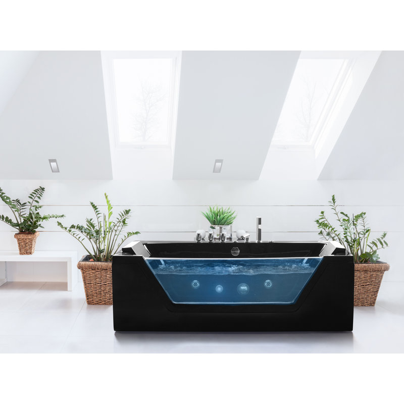 Rourke x Whirlpool Acrylic Bathtub with Tap, Black, 55cm H x 71cm W x 150cm D