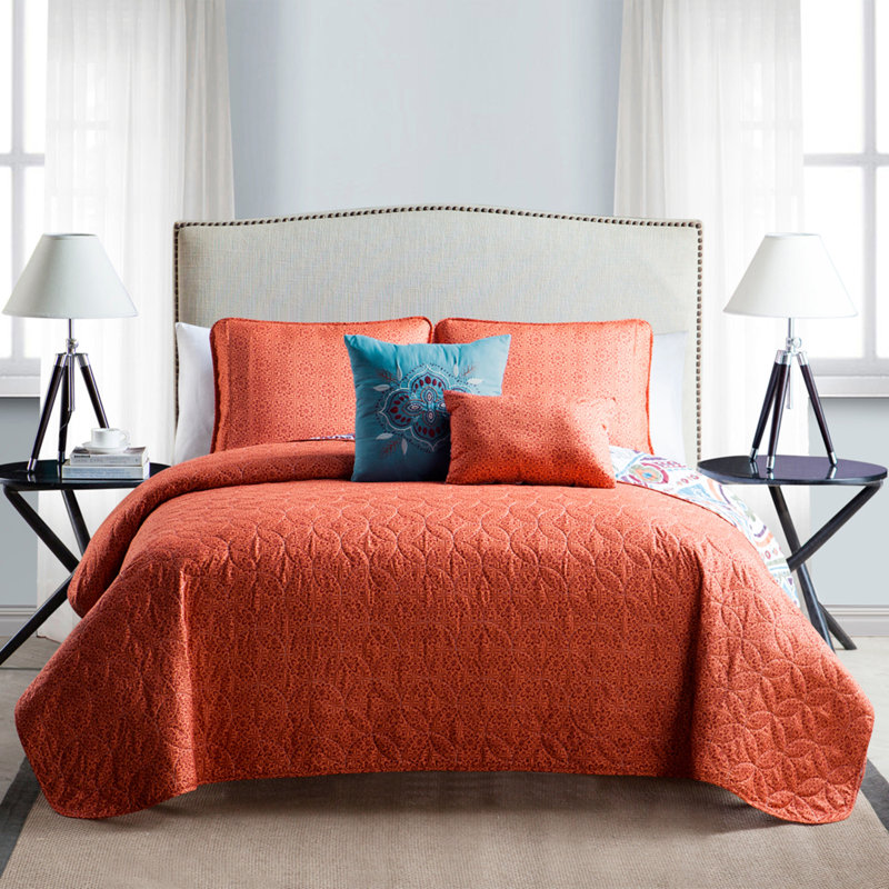 Ensemble de courtepointe à motif de médaillon réversible 5 pièces Natasha , Courtepointe grand taille, 2 taies décoratives et