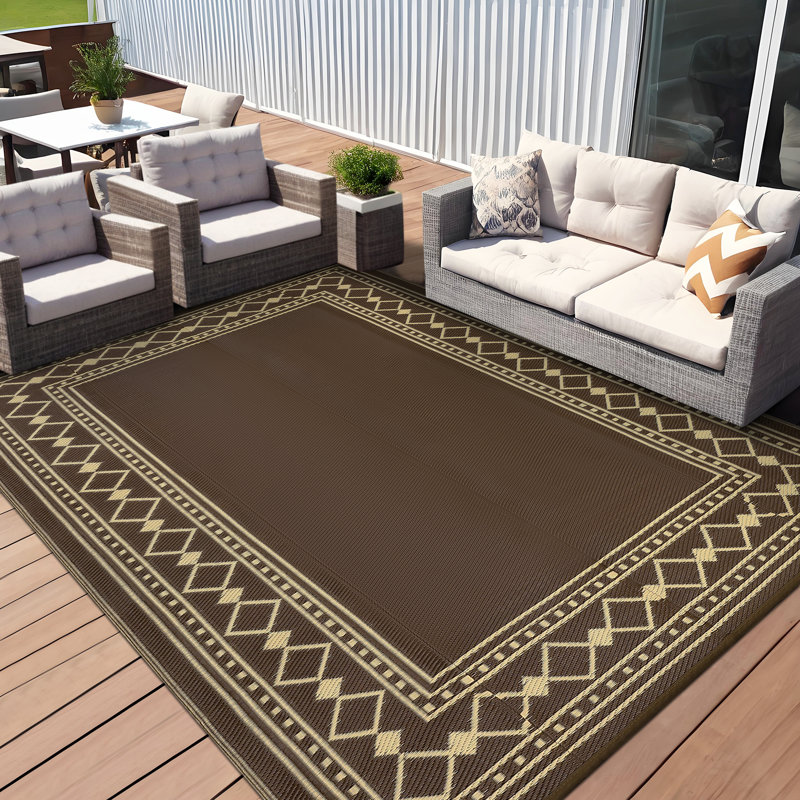 Reversible Outdoor Area Rug 9' x 12' with Waterproof Durable Surface, Foldable Portable Design with Carry Bag for Patio, RV, Camping or Beach Use