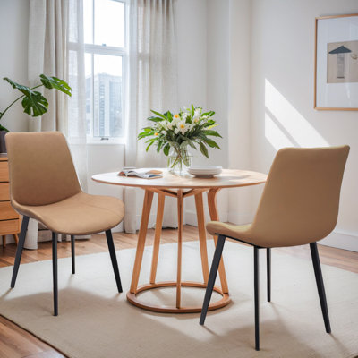 Chaise de salle à manger en cuir de polyuréthane brun avec pieds en métal, ensemble de 2 chaises rembourrées modernes pour la cuisine, le restaurant, le salon et la salle de réunion