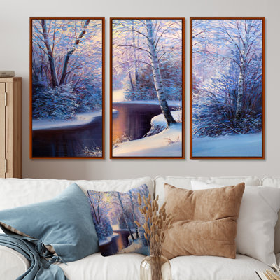 «Christmas Forest With River and Trees I», reproduction sur toile flottante 3 pièces