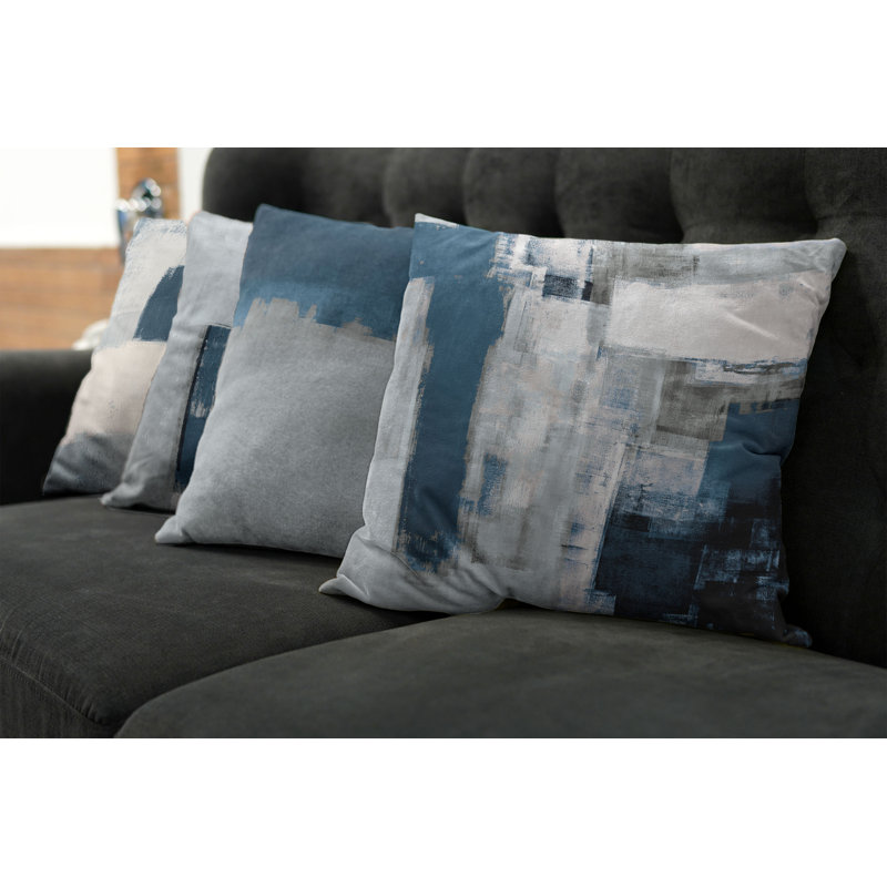 Reversible Pillow Cover, 16" H x 16" W, Dark Petrol Blue / Grey