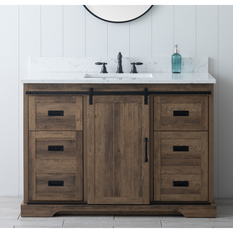 Ensemble de meuble-lavabo simple 48 po Cayden, Blanc de Carrare, Canella brun