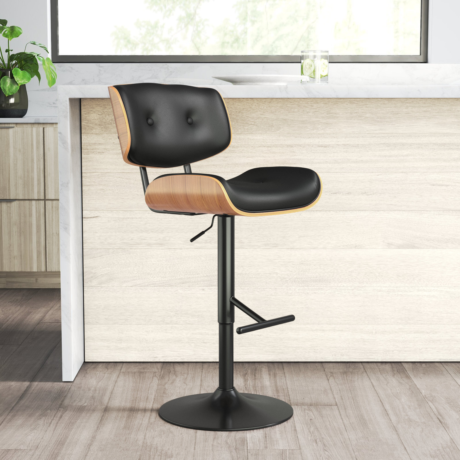 Set Of 4 White PU Leather Swivel Bar Stools – Adjustable Height, Gas Rod, Steel Frame, No Backrest, Industrial Style