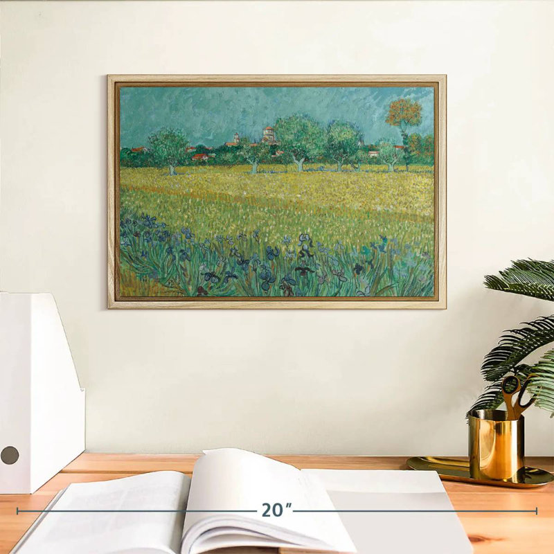 Champ avec des fleurs près d'Arles, 13 po x 9 po, Cadre flottant en bois naturel