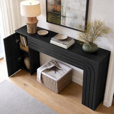 Retro Style Fluted Entry Sofa Table with Storage