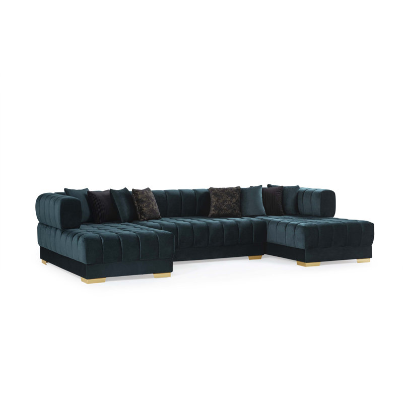 Canapé modulaire double en velours U, Velours vert