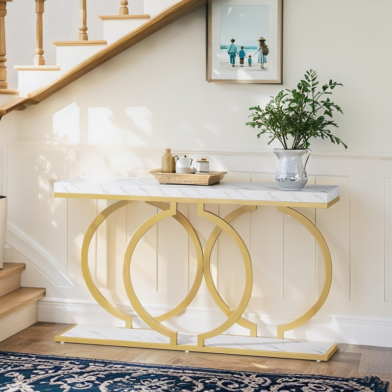 Table console 55,11 po, canapé d'entrée étroit avec structure en métal géométrique
