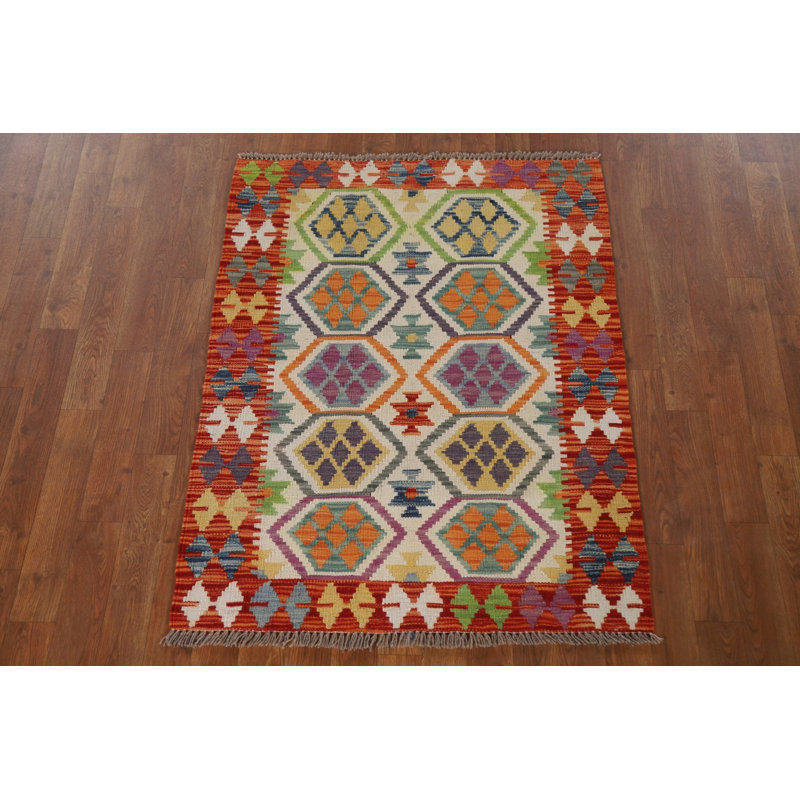 Tapis géométrique en laine Kilim