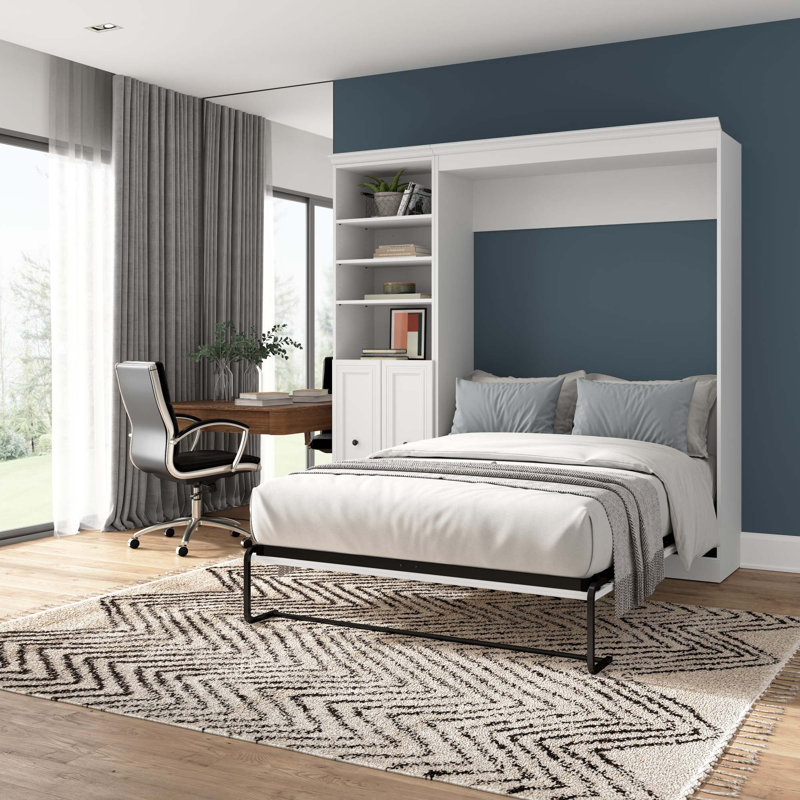 Lit escamotable avec rangement Alvaretta, Blanc, Grand