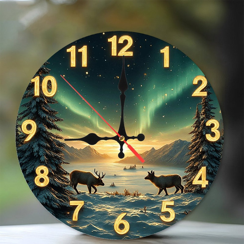 Horloge murale chevreuil Northern Lights