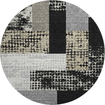 Premium Machine Washable Prisco Black Rug