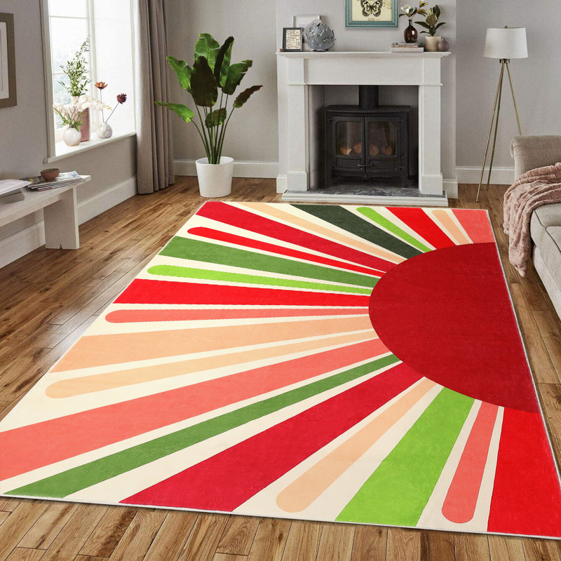 Mignon tapis lavable à la machine Sunburst, Rectangle 5 pi x 7 pi