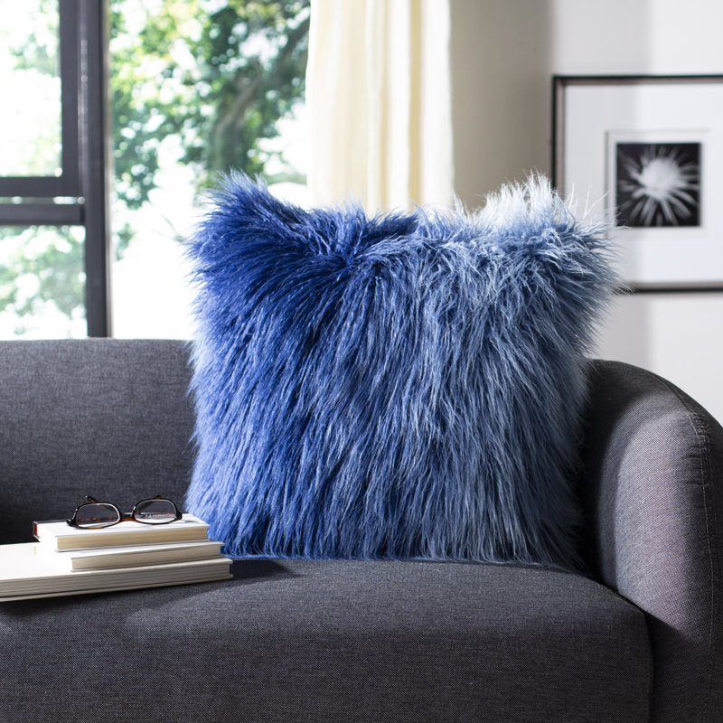 20" Blue Faux Flokati Square Pillow
