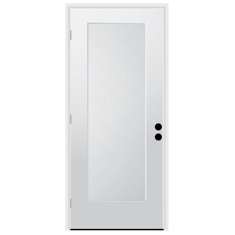 Smooth Fibreglass 1 Panel Shaker Exterior Door with 4-9/16" Jambs, Left Hand/Inswing, Satin Nickel