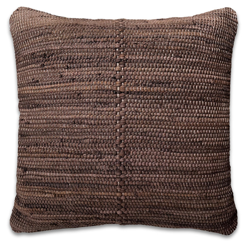 PILLOWPIA 100% Cotton Chindi Lumbar Pillow Cover with Brass Zipper | Handwoven Accent, Square 20", Wenge