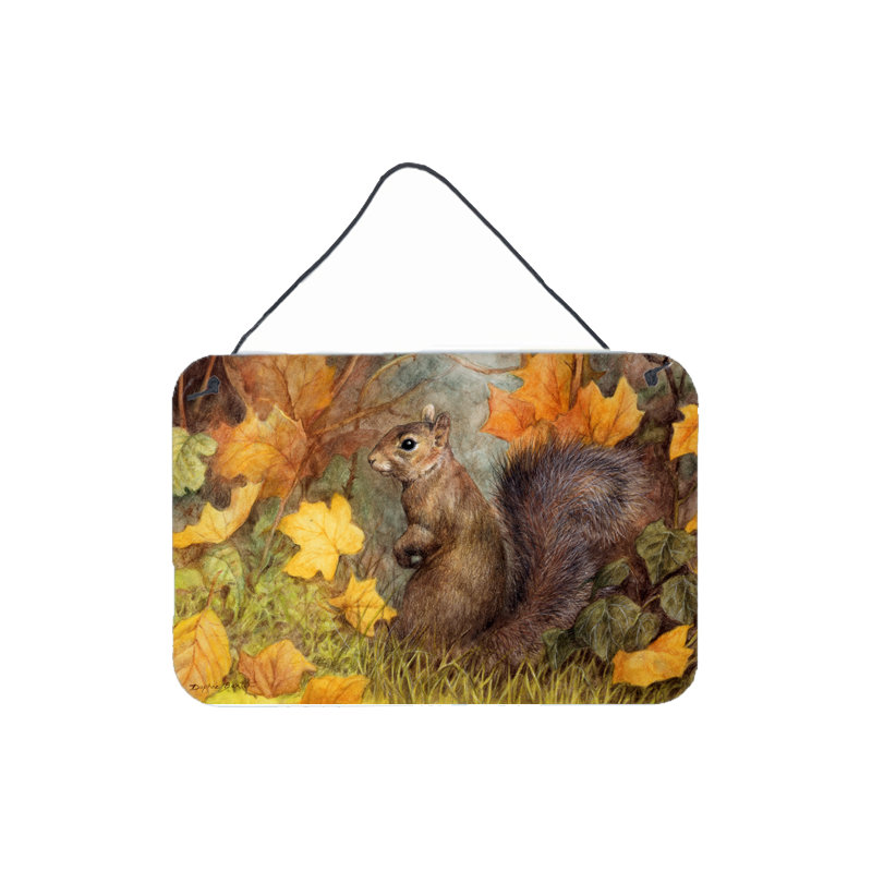 «Squirrel in Fall Leaves» par Daphne Baxter, reproduction d'art sur bois