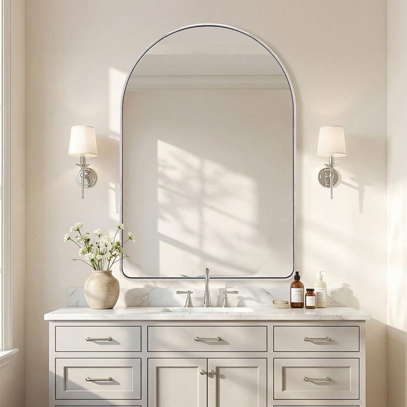 Miroir de salle de bain Malisa Cadre épais en acier inoxydable, Chrome poli, 38 po x 26 po