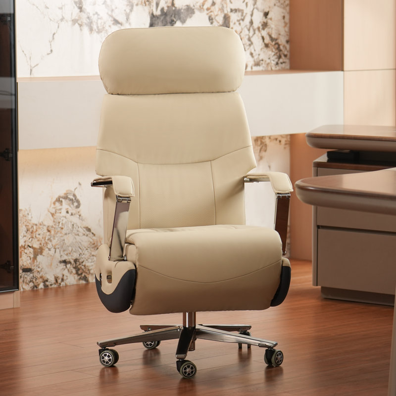 Kinnls Carlo Ergonomic Power Recliner Chair for Long Hours, Leather Electric Luxury Office & Home Desk Chair with Back Heating and Ventilation, 3-Speed Cooling(Light Coffee)