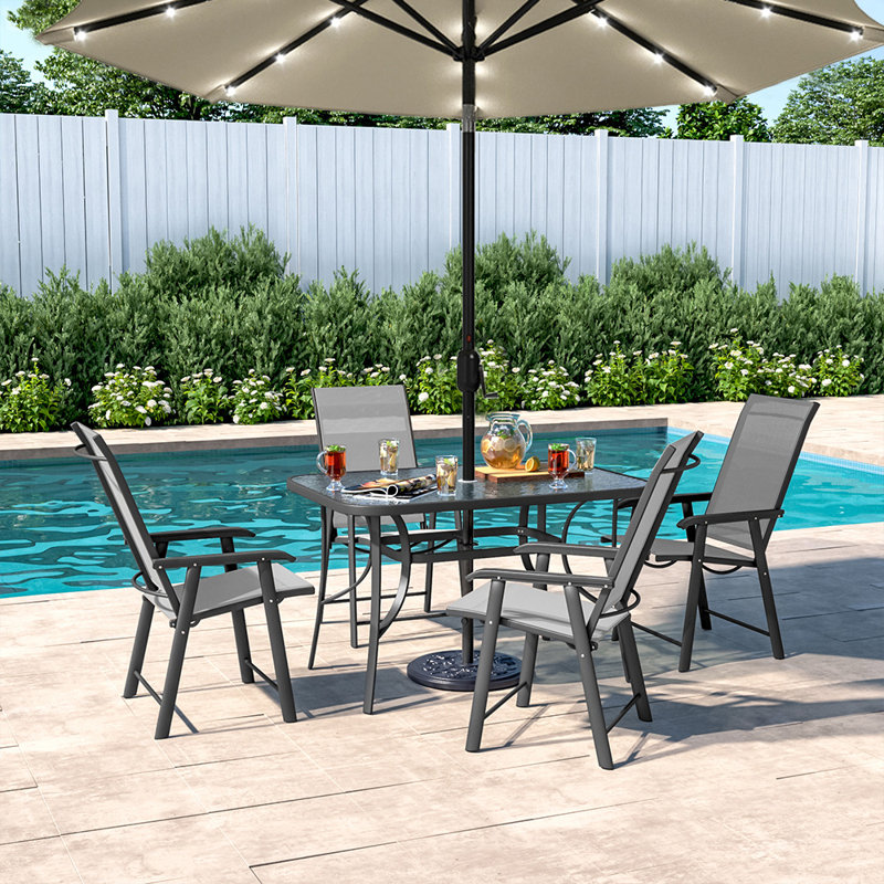 Dietame 4 - Person Patio Dining Set with Rectangular Table, Grey/Beige
