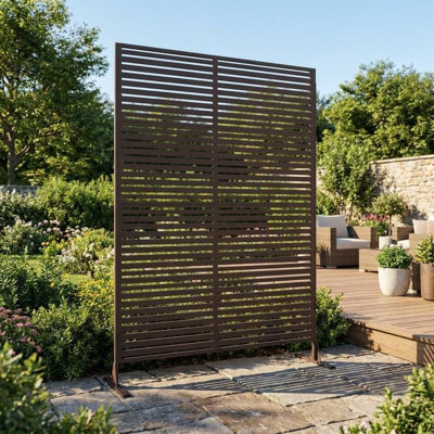 47" W x 72" H Freestanding Metal Privacy Screen – Outdoor Decorative Divider for Patio, Balcony, Deck, Porch, Garden, Brown