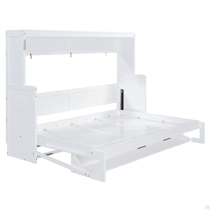 Lit escamotable double avec levage hydraulique, Lit double, Blanc
