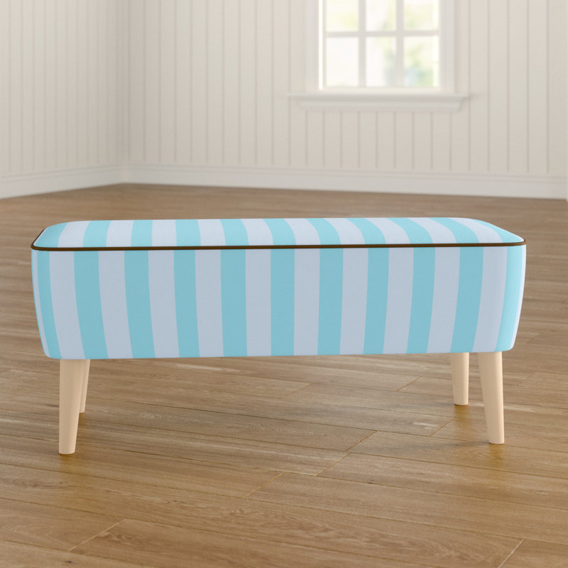 Mr.M Polyester Blend Upholstered Bench, Cream, Sky Blue