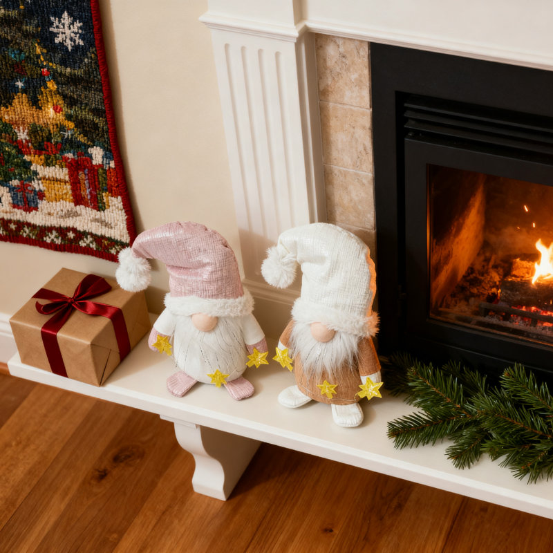 Christmas Gnome Star Lamp - 8.66" Festive Decorative Doll With Light-up Stars, Soft White Beard & Cosplay Hat For Tabletop, Mantel, Holiday Decorations