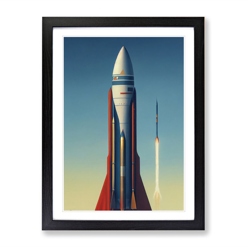 Awesome Spaceship Rocket - Single Picture Frame Print, 64cm H x 46cm W x 2cm D, Black Framed