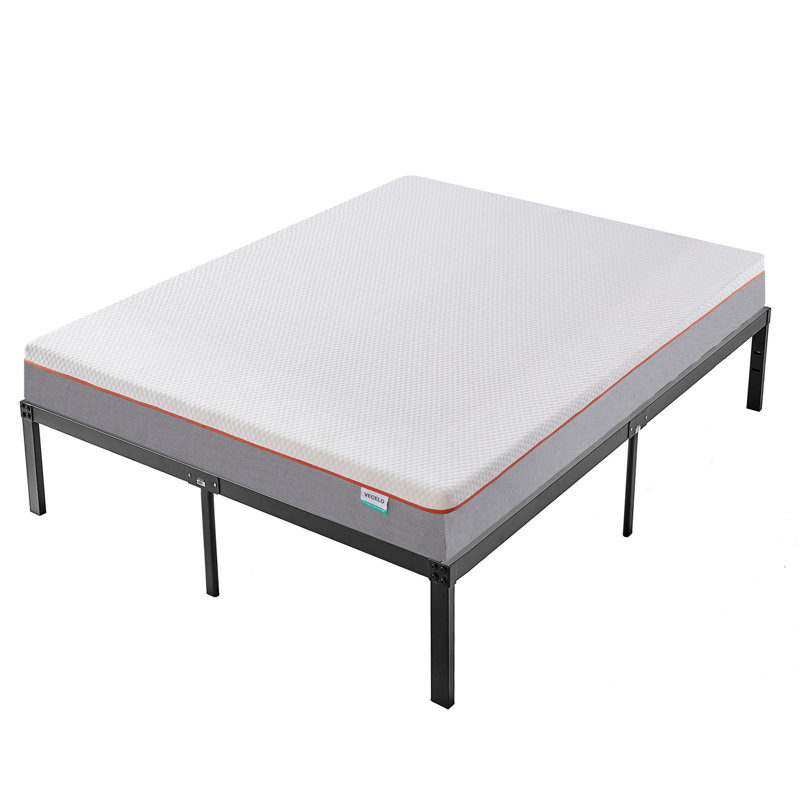 Base de lit plateforme en métal Rudchester avec matelas en mousse viscoélastique de 8 po inclus, Grand lit