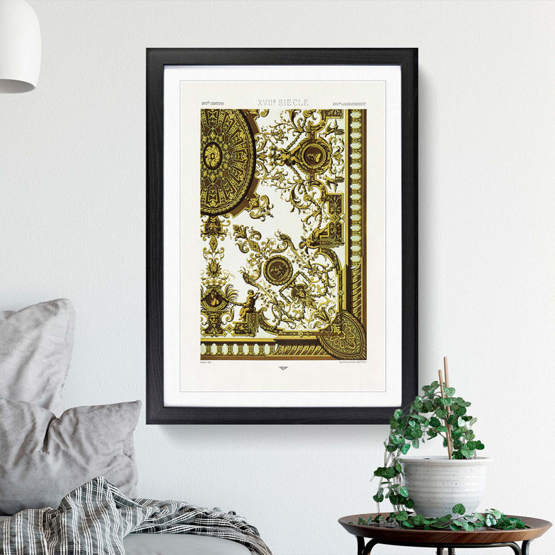 A 17th Century Scroll Pattern by Albert Racinet - Picture Frame Painting Print, 48cm H x 36cm W x 2cm D, Black Framed