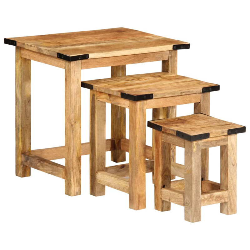  Ensemble de 3 tables d'appoint gigognes couleur bois naturel avec accents noirs