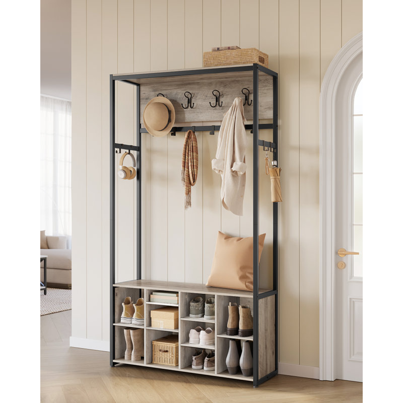 Hall Tree With Bench And Shoe Storage, Heather Greige