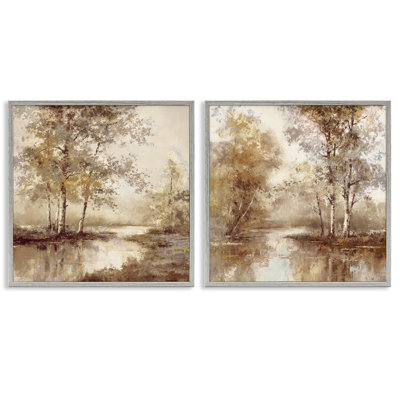 Woodland Views in Sepia 2 Piece Framed Giclee Art Set, design by T.C. Chiu