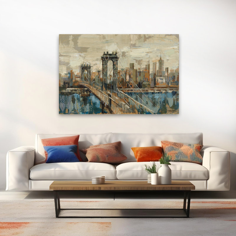 Vue de New York - Architecture abstraite bleu beige, H 60 po x l 40 po