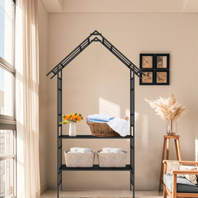 Banc de jardin extérieur en métal noir avec support en forme de fleur, W57.44 * H96.87, idéal pour le lierre et la rose se transformant en plantes grimpantes stables comme le jasmin