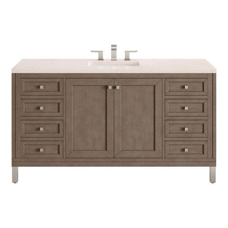 Chicago 60'' W Double Vanity, Charcoal Soapstone, Glossy White, 8" Widespread