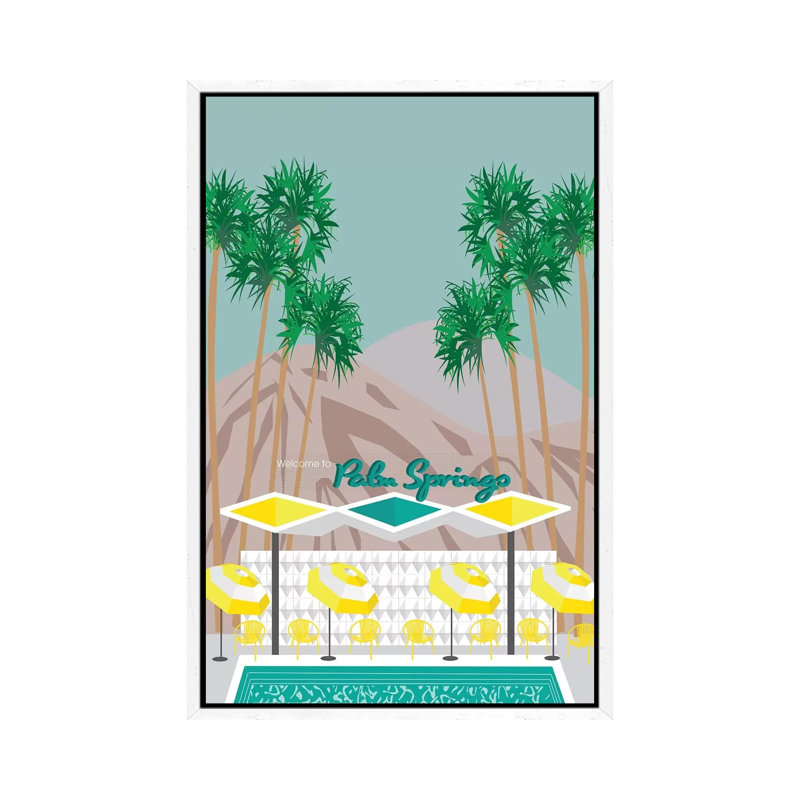 Palm Springs Pool 1 Piece Wall Art on Canvas, 152.4cm H x 101.6cm W x 3.81cm D, White Framed