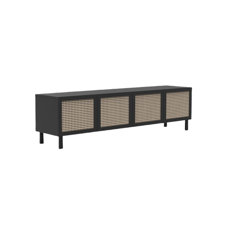 Crédence de rangement simple en bois massif avec meuble télé en rotin de l 70,8 po, Noir