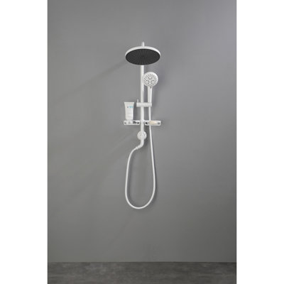 Ensemble de douche en laiton blanc avec pomme de douche à effet pluie de 10 po, douche à 4 mains, barre coulissante réglable et porte-savon pour salle de bain mural