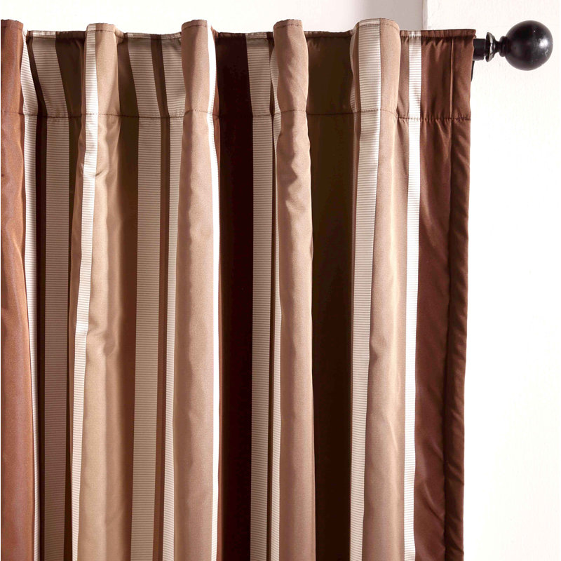 Faux Silk Taffeta Stripe Room Darkening Cotton Lining Curtain Panel with Back Tabs, 52" W x 96" L